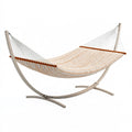 Hamac sur pied 300 x 120 x 110 cm en tissu beige avec structure métallique pour extérieur