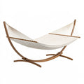 Hamac sur pied 300 x 120 x 110 cm en bois et corde blanche style bohème