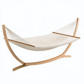 Hamac 140 cm x 300 cm en coton écru avec support en bois style naturel