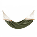 Hamac 300 x 100 cm en toile vert olive avec barres en bois pour détente extérieure