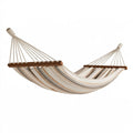 Hamac 300 x 100 cm en coton beige rayé avec barres en bois pour jardin