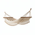 Hamac 300 x 100 cm en toile textile beige avec barres en bois style bohème