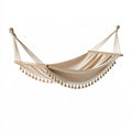 Hamac 300 x 100 cm en coton beige avec barres en bois pour jardin style bohème