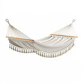 Hamac 300 cm x 80 cm en coton beige avec barres en bois style bohème pour jardin