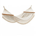 Hamac 320 x 100 cm en coton écru avec barres en bois style bohème