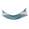 Hamac 300 x 100 cm en tissu tissé bleu vert avec barres en bois pour jardin