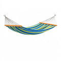 Hamac 300 x 80 cm en tissu bleu vert blanc avec barres en bois - Suspendu pour jardin