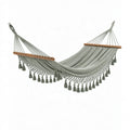 Hamac 300 x 120 cm en coton vert sauge avec barres en bois style bohème