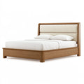 Lit double 160 x 200 cm en bois marron avec tête de lit rembourrée style contemporain