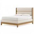 Lit 160 x 200 cm en bois et tissu beige style contemporain avec tête de lit rembourrée