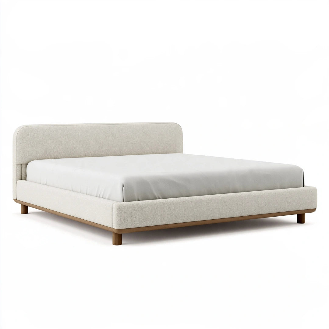 Lit 160 x 200 cm en tissu beige avec sommier à lattes style contemporain