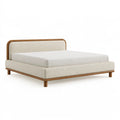 Lit double 160 x 200 cm en bois et tissu beige style contemporain