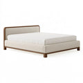 Lit 160 x 200 cm en bois et tissu beige noyer - cadre rembourré contemporain
