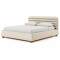 Lit double 160 x 200 cm en tissu beige capitonné style contemporain