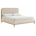 Lit 160 x 200 cm en tissu beige avec tête de lit capitonnée style contemporain